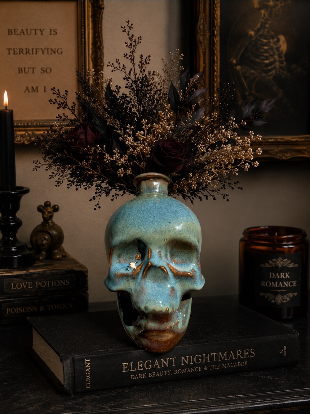 Vintage Ceramic Skull Bottle Vase